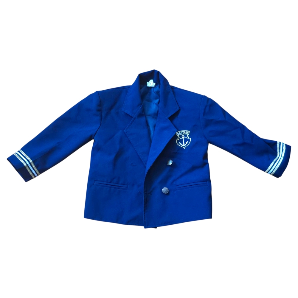 Little Boys Navy Blue Cruise Ship Captain Blazer Suit Jacket Formal Blazer Sz 2